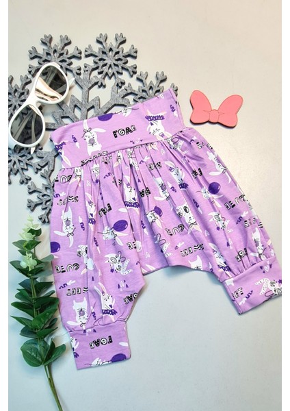 Bebek Hediyelik Retro %100 Pamuk Şalvar Mor Cartoon Baskılı modelleri