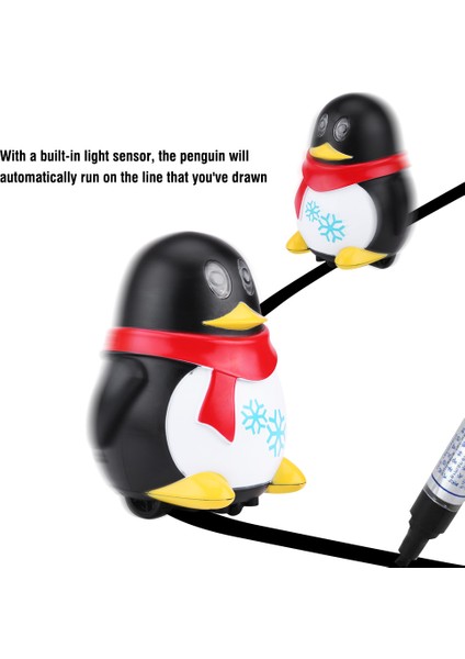 Güzel Sihirli Otomatik Indüksiyon Penguen Takip Çizgisi Oyuncak Hayvan Modeli (Siyah Beyaz) (Yurt Dışından)