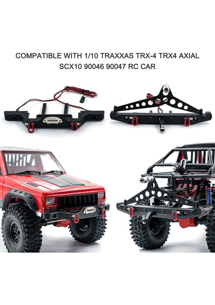 Ön Tampon Arka Tampon Setleri Rc Paletli Tampon LED Işıkları ile Alüminyum Alaşımlı Tampon ile Uyumlu 1/10 Traxxas Trx-4 Trx4 Eksenel SCX10 90046 90047 Rc Araba (Yurt Dışından)