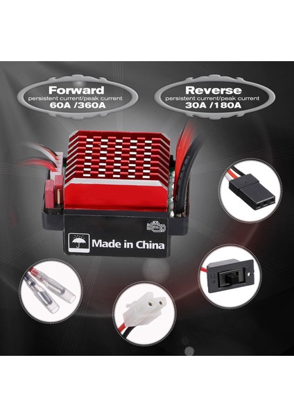 60A Esc Uzaktan Kumanda Araba Esc Fırçalı Elektrikli Hız Kontrol Cihazı 6V / 2A Bec Için Yedek 1/10 Trx-4 Trx-6 D90 Hsp Redcat 4WD Tamiya Eksenel SCX10 Hpı Dıy Araba (Yurt Dışından)