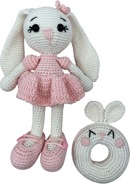 Amigurumi Uzun Kulakli Tavsan Uyku Arkadaşı ve Diş Kaşıyıcı Seti