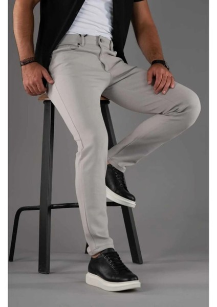 Erke Kot Pantalon Reguver Silim Fit Taş Rengi Dumeli Normal Paça Likralı
