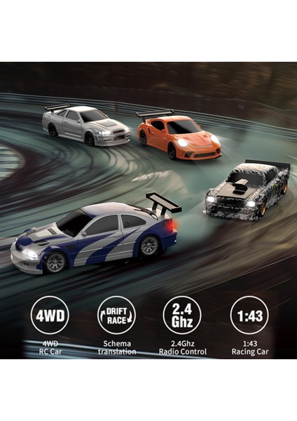 Uzaktan Kumanda Sürüklenme Araba 2.4 Ghz 1/43 Uzaktan Kumanda Araba 4WD Tam Orantılı Uzaktan Kumanda Simüle Aydınlatma ile Araba Yarışı Ileri Geri Sürüklenen, Sola Dönün, Sağa Dönün (Yurt Dışından)