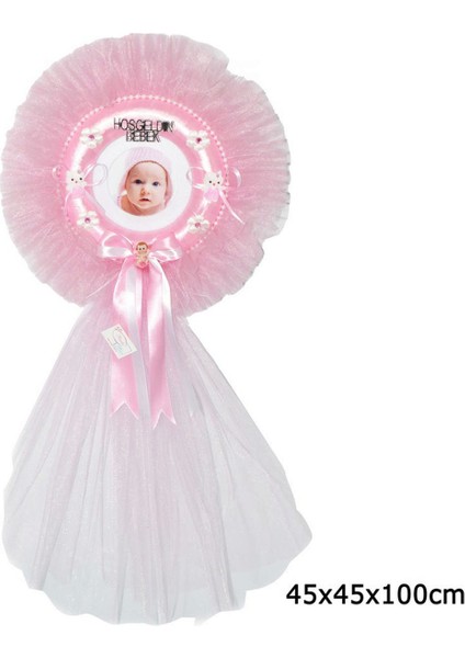 - Yuvarlak Çerçeve Bebek Kapı Süsü Pembe 100 cm Dpmah