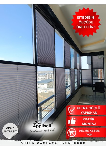 Cam Balkon Perdesi – Yapışkanlı Plise Perde | Kolay montaj-Antrasit