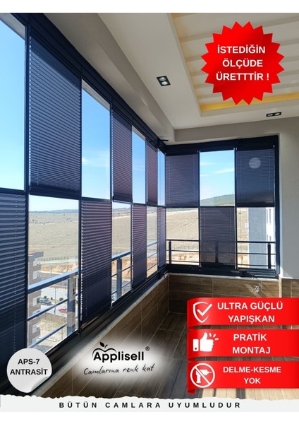 Cam Balkon Perdesi – Yapışkanlı Plise Perde | Kolay montaj-Antrasit