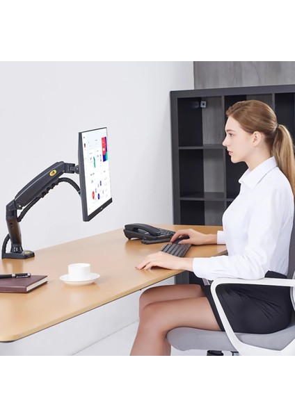 Nb F80 Tek Kol Amortisörlü Monitör Tutucu 17-30" Uyumluluğu ile Ergonomik Çalışma Konforu