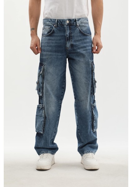 Erkek Kargo Cepli Jean Pantolon