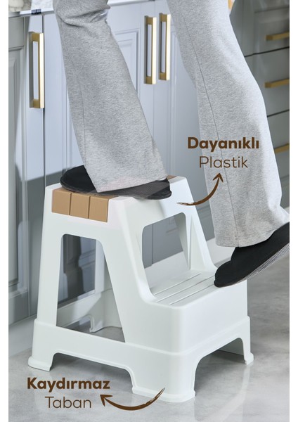 Plastik Basamaklı Tabure Kahverengi