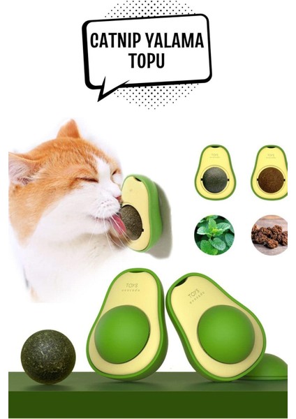 Doğal Catnipli Yenilebilir Dönen Kedi Nanesi Otu Oyun Topu Top Oyuncak Kedi Yalama Topu Avokado