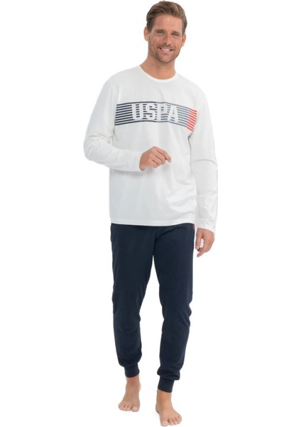 Erkek Yuvarlak Yaka Göğüs Baskılı Pijama Takımı