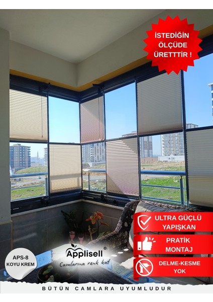 Cam Balkon Perdesi – Yapışkanlı Plise Perde | Kolay montaj-Koyu krem