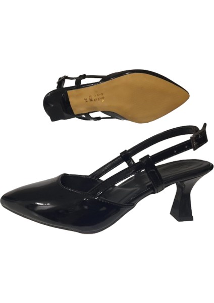 Siyah Kadın Kadeh Topuklu Şık Rugan Ayakkabı indirimleri