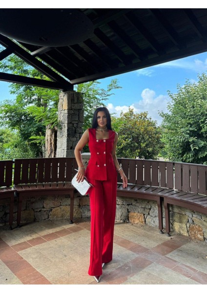 Kadın Düğmeli Yelek Pantolon Kare Yaka Takım fiyatları