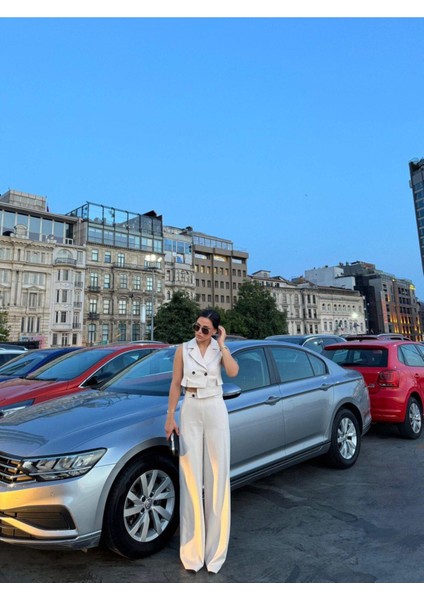 Kadın Düğmeli Yelek Pantolon Kare Yaka Takım fırsatları