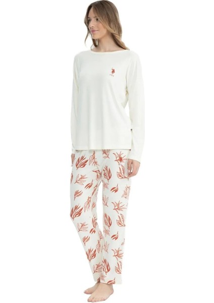 Kadın Kiremit Yuvarlak Yaka Pijama Takımı
