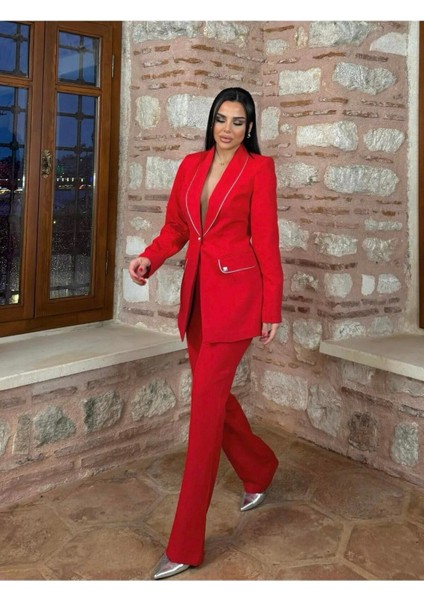 Kadın Yakası Taş Biyeli Takım Elbise - Ikili Alt Üst Takım fırsatları