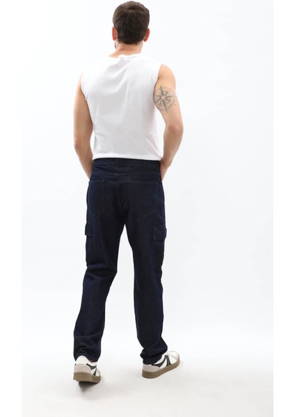 Erkek Kargo Cepli Lacivert Jean Pantolon