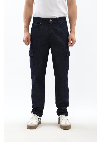 Erkek Kargo Cepli Lacivert Jean Pantolon