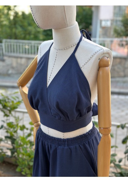 Müslin Kumaş Lacivert Kadın Büstiyer
