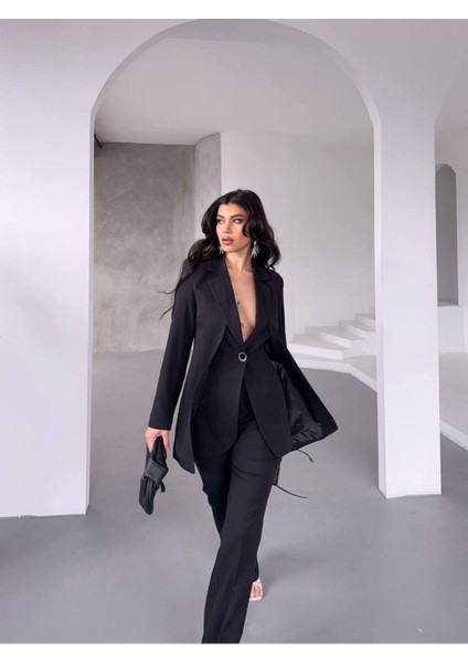 “kadın Ikili Takım - Blazer Ceket ve Yüksek Bel Pantolon Ikili Takım”