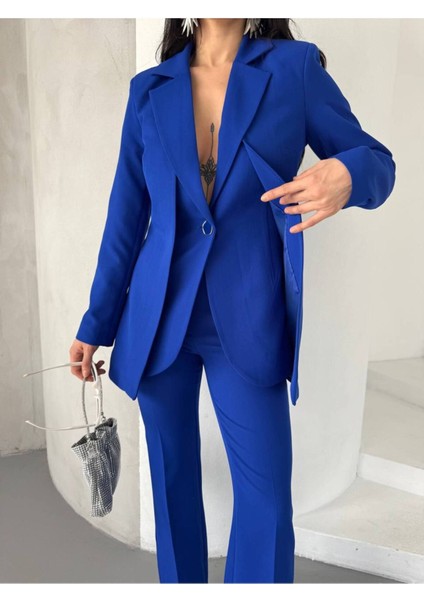 “kadın Ikili Takım - Blazer Ceket ve Yüksek Bel Pantolon Ikili Takım”