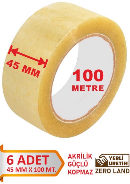 Akrilik Koli Banti 6 Adet 45 mm x 100 Metre Şeffaf Ekstra Güçlü Mukavemet Dpmah