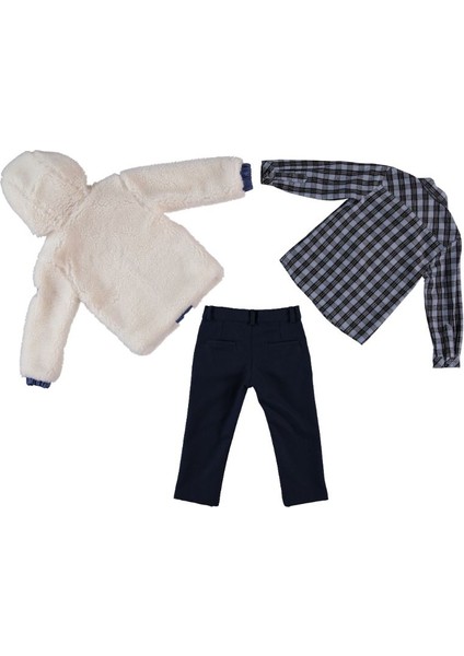 Monna Rosa Kapşonlu Mont+Gömlek+Pantolon Üçlü Takım