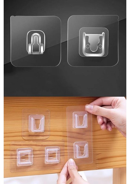 10 Çift Duvar Delmeden Geçmeli Yapışkanlı Suya Dayanıklı Askılık Eşya Sabitleme Tablo Klipsi