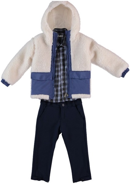 Monna Rosa Kapşonlu Mont+Gömlek+Pantolon Üçlü Takım