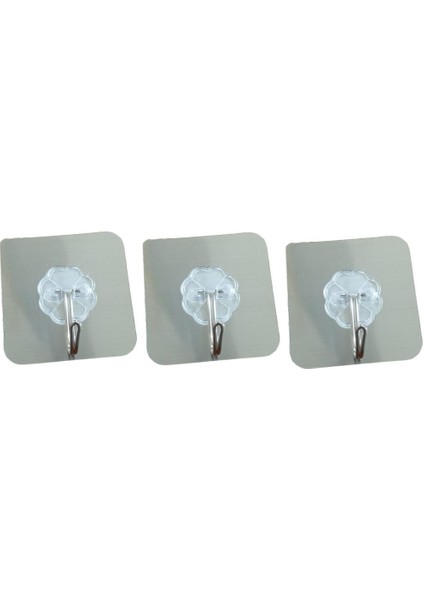 3 Adet Gümüş Kendinden Yapışkanlı Şeffaf Askı Metal Kancalı Askılık