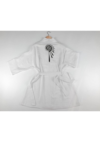 Etnik Spiral Görselli Beyaz Müslin Kimono modelleri