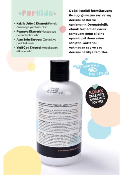 Purkids Prebiotikli Vegan Saç ve Çocuk Şampuanı 500 ml