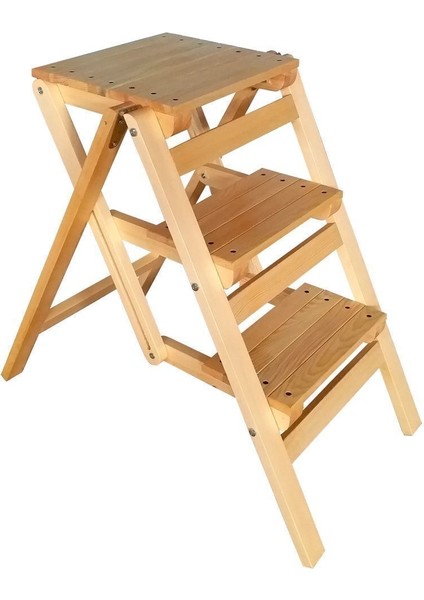 Abaş Ahşap Merdiven Tabure Katlanır (3 Basamaklı)
