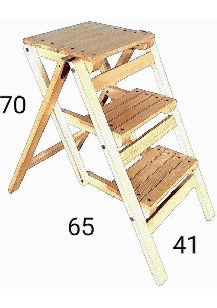 Abaş Ahşap Merdiven Tabure Katlanır (3 Basamaklı)