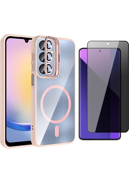 Samsung Galaxy A36 Kılıf Standlı ve Kamera Lens Hediyeli M-Safe Şarj Özellikli Zore Etro Kapak + Hayalet Ekran Koruyucu