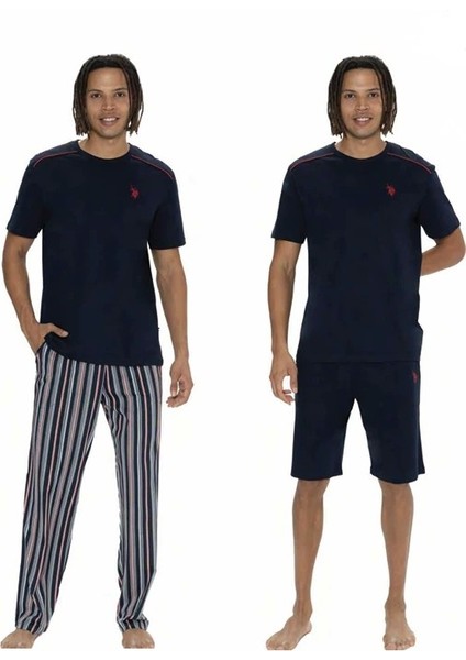 Erkek %100 Pamuk 3'lü Çizgili Pijama Takım