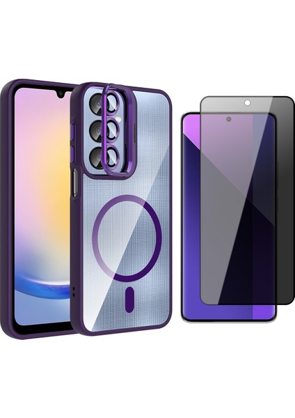 Samsung Galaxy A36 Kılıf Standlı ve Kamera Lens Hediyeli M-Safe Şarj Özellikli Zore Etro Kapak + Hayalet Ekran Koruyucu