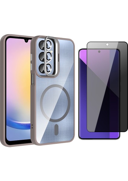 Samsung Galaxy A36 Kılıf Standlı ve Kamera Lens Hediyeli M-Safe Şarj Özellikli Zore Etro Kapak + Hayalet Ekran Koruyucu