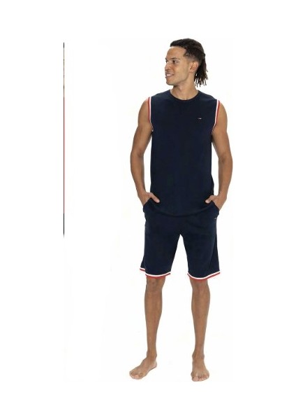 Erkek Alt Üst Kolsuz Yuvarlak Yaka Pijama Şort Takımı