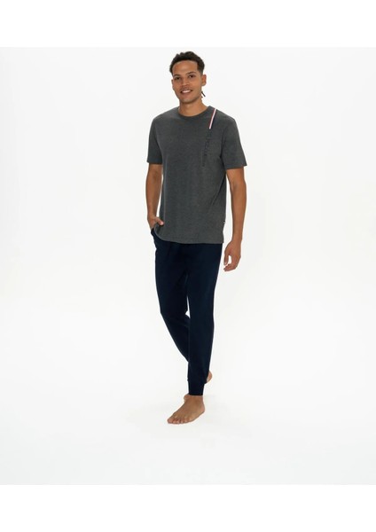 Erkek Yazı Detaylı Yuvarlak Yaka Pijama Takım
