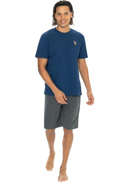 Erkek Yuvarlak Yaka Düz Pijama Şort Takım