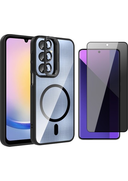 Samsung Galaxy A36 Kılıf Standlı ve Kamera Lens Hediyeli M-Safe Şarj Özellikli Zore Etro Kapak + Hayalet Ekran Koruyucu