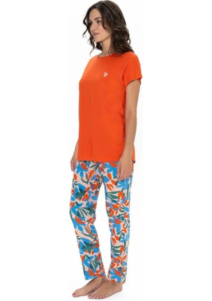 Kadın Kısa Kollu Çiçek Desenli Renkli Alt Üst Pijama Takım