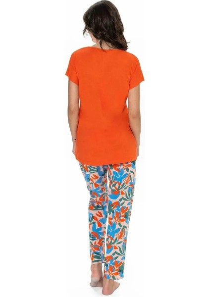Kadın Kısa Kollu Çiçek Desenli Renkli Alt Üst Pijama Takım