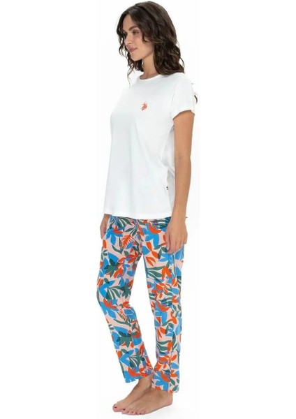 Kadın Kısa Kollu Çiçek Desenli Renkli Alt Üst Pijama Takım