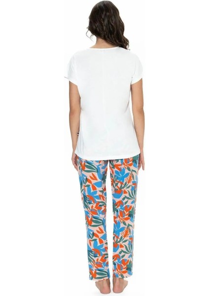 Kadın Kısa Kollu Çiçek Desenli Renkli Alt Üst Pijama Takım