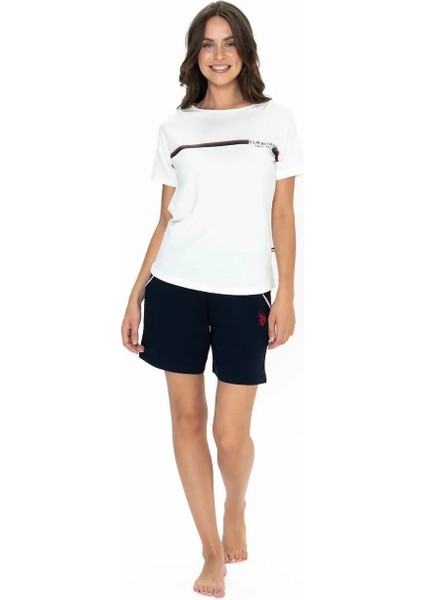 Kadın Yuvarlak Yaka Alt Üst Çizgi Detay Pijama Şort Takım