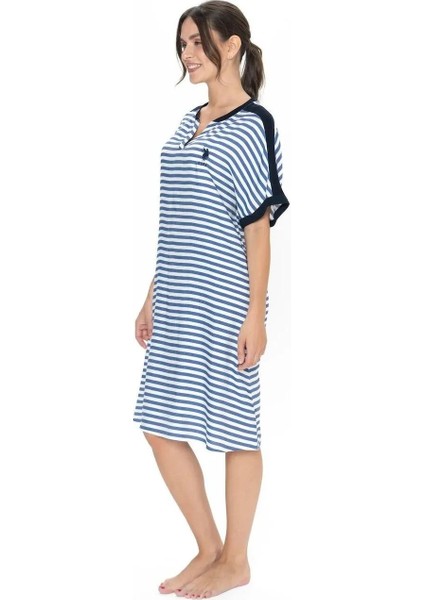 Kadın Çizgili Kısa Kollu Lacivert Gecelik modelleri