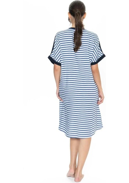 Kadın Çizgili Kısa Kollu Lacivert Gecelik fırsatları